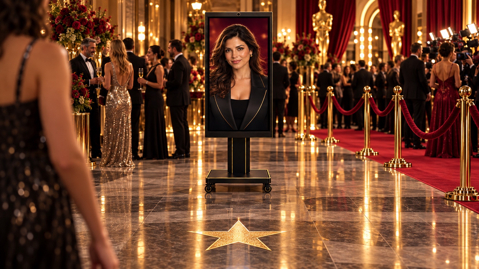 Awards concierge kiosk and standing star in a red-carpet environment